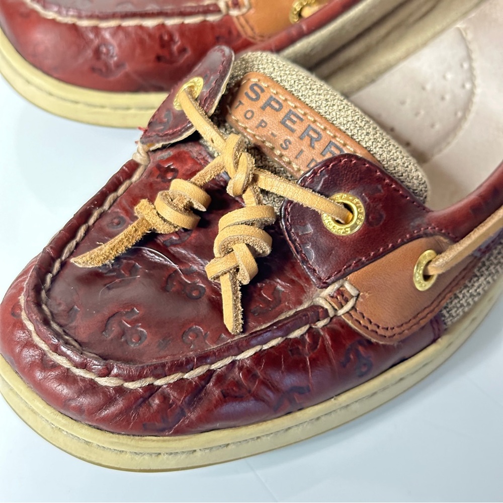 Sperry Angelfish Boat Shoes Anchor Embossed Leather Linen 8